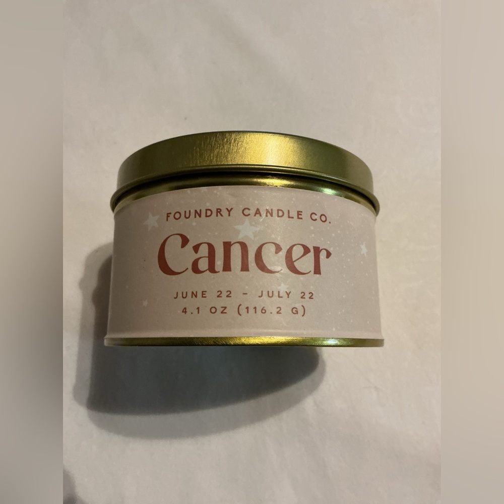 NEW Foundry Candle Co. "Cancer" Zodiac Tin Candle - Blush & Gold